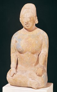 Posąg siedzącej kobiety, z cmentarza na wyspie Jaina, stan Campeche, VII-X w. (kamień polichromowany)